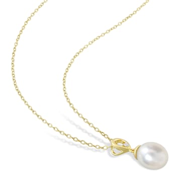 8-9MM South Sea Cultured Pearl and White Topaz Pendant with Chain in
Yellow Plated Sterling Silver