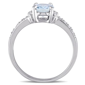1 CT TGW Aquamarine and Diamond Accent Ring in Sterling Silver