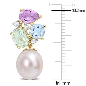 9-9.5MM Cultured Pearl and 4 3/4 ctw Multi-Gemstone Earrings in 14K
Yellow Gold Over Sterling Silver
