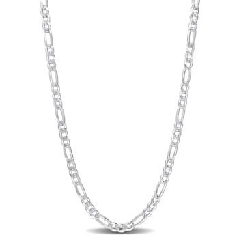 3.8mm Figaro Chain Necklace in Sterling Silver, 24 in