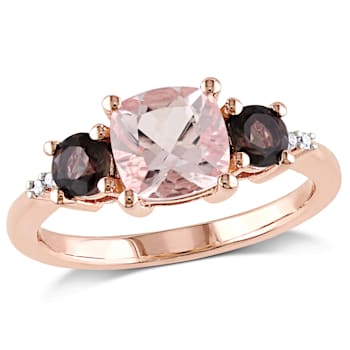 2 1/7 CTW Morganite, Smoky Quartz & Diamond 3-Stone Ring in Rose
Plated Sterling Silver