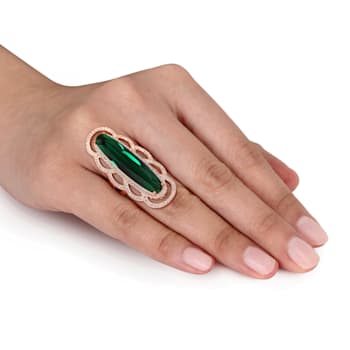 35 CT TGW Green and White Cubic Zirconia Ring in Rose Plated Sterling Silver