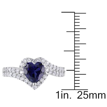 2 3/4 CT TGW Created Blue and Created White Sapphire Heart Halo Double
Row Ring in Sterling Silver