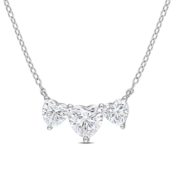 2 CT DEW Created Moissanite Triple-Heart Necklace in Sterling Silver