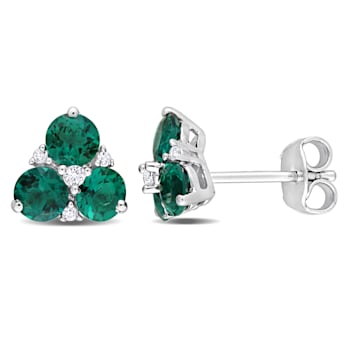 1 5/8 CT TGW Created Emerald and Created White Sapphire 3-Stone Earrings
in Sterling Silver