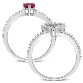 5/8 CT TGW Created Ruby and 1/2 CT TW Diamond Bridal Ring Set in 10K
White Gold