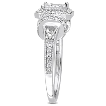 1/5 CT TW Diamond Halo Square Vintage Promise Ring in Sterling Silver