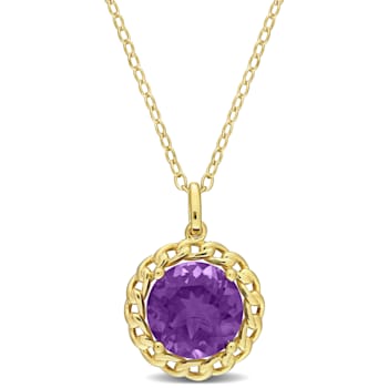 2 1/4 TGW Amethyst Halo Link Pendant with Chain in Yellow Plated
Sterling Silver