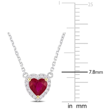 3/5 CT TGW Ruby and Diamond Accent Halo Necklace in 14K 2-Tone Gold