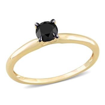 1/2 ct Black Diamond Solitaire Engagement Ring in 10K Yellow Gold