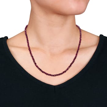 13 CT TGW Purple Garnet Beaded Necklace in Sterling Silver Clasp