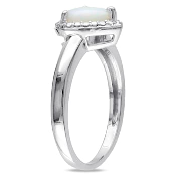 7/8 CT TGW Opal Heart Halo Ring in Sterling Silver