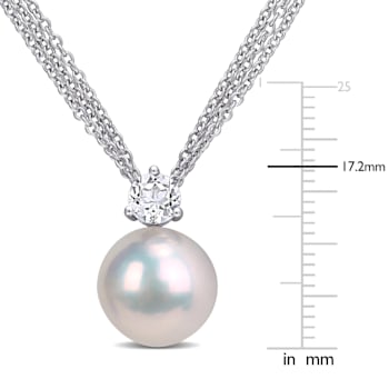 11-12MM Freshwater Cultured Pearl and 5/8 CT TGW White Topaz Pendant in
Sterling Silver