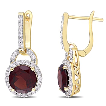 4/8 CT TGW White Topaz and Garnet Earrings in Yellow Plated Sterling Silver