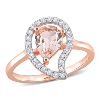 1 1/7 CTW Morganite and White Topaz Open Teardrop Ring in Rose Plated
Sterling Silver