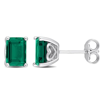 1 4/5 CT TGW Octagon Created Emerald Stud Earrings in Sterling Silver