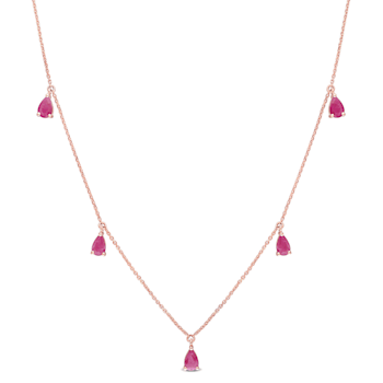 2 1/2 CT TGW Ruby Station Drop Necklace in 14K Rose Gold