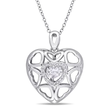 1 1/4 CTW White Topaz Heart Locket Pendant with Chain in Sterling Silver