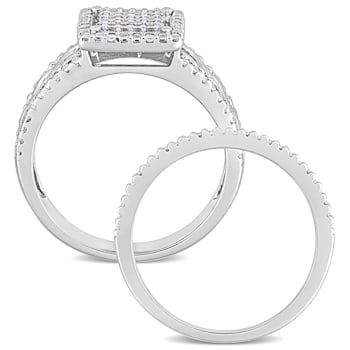 1/3 CT TW Diamond Square Halo Infinity Bridal Set in Sterling Silver
