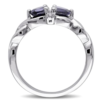 1 1/8 CT TGW Created Blue Sapphire and Diamond Accent Double Heart
Infinity Ring in Sterling Silver