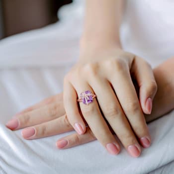 6 3/4 CT TGW Amethyst and Topaz Ring in Rose Plated Sterling Silver