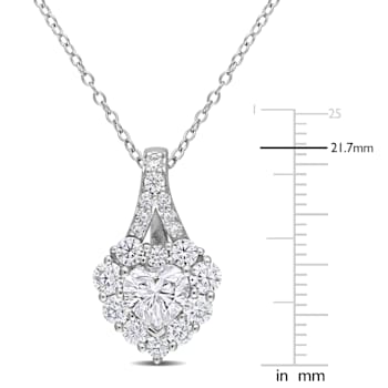 2 CT DEW Created Moissanite Halo Heart Pendant with Chain in Sterling Silver