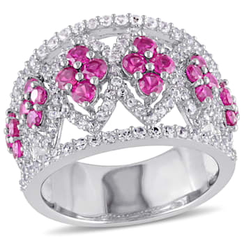 3 CT TGW Created Ruby and Created White Sapphire Floral Vintage Ring in
Sterling Silver