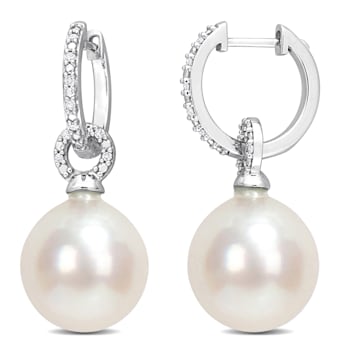 11-11.5MM South Sea Cultured Pearl and 1/10 CT TW Diamond Earrings in
14K White Gold