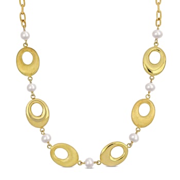 6-7 MM Freshwater Cultured Pearl Chain Necklace in 18K Yellow Gold Over
Sterling Silver