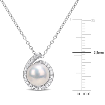 8-8.5MM Freshwater Cultured Pearl and Diamond Accent Pendant with Chain
in Sterling Silver