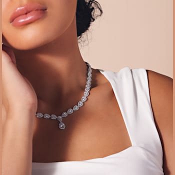 38 CT TGW Cubic Zirconia Teardrop Necklace in Sterling Silver