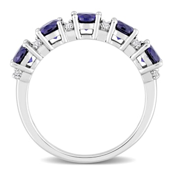1 5/8 CT TGW Created Blue and White Sapphire Semi-Eternity Ring in
Sterling Silver
