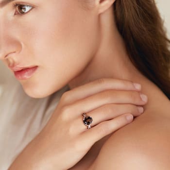 3 3/4 CTW Smokey Quartz and Diamond Accent Ring in Sterling Silver