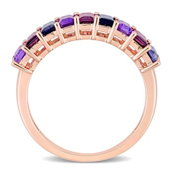 2 1/6 CT TGW Amethyst-Brazil, Rhodolite and Iolite Semi-Eternity Ring in
Rose Plated Sterling Silver