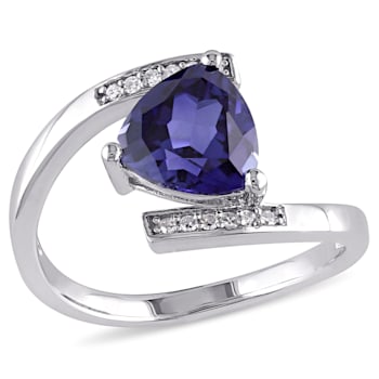 2 3/8 CT TGW Created Blue Sapphire and Diamond Accent Ring in Sterling Silver