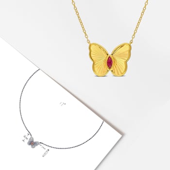 1/5 CT TGW Created Ruby Butterfly Necklace in Yellow Plated Sterling Silver