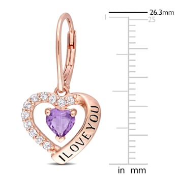 1 1/2 CT TGW Amethyst and White Topaz Heart Earrings in 18K Rose Gold
Over Sterling Silver