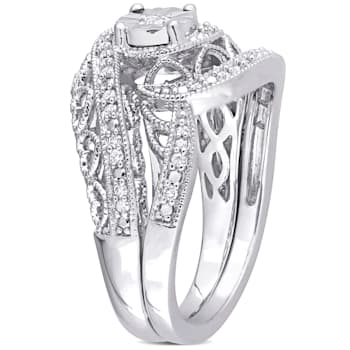 1/5 CT TW Diamond Vintage Bridal Set in Sterling Silver