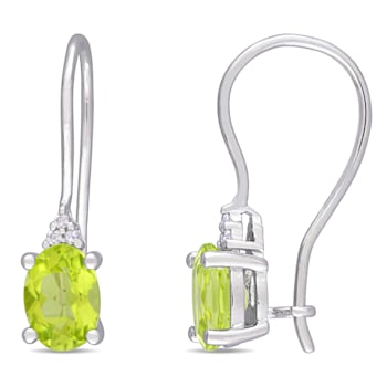 1-5/8ctw Peridot and Diamond Accent Drop Earrings in Sterling Silver