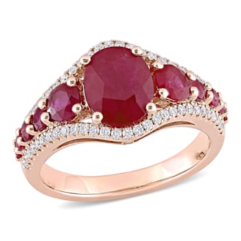 3 2/5 CT TGW Ruby and 1/3 CT TW Diamond Graduated Ring in 14K Rose Gold