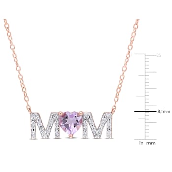 3/5 CTW Rose de France and 1/10 CTW Diamond "MOM" Rose Plated
Sterling Silver Pendant with Chain