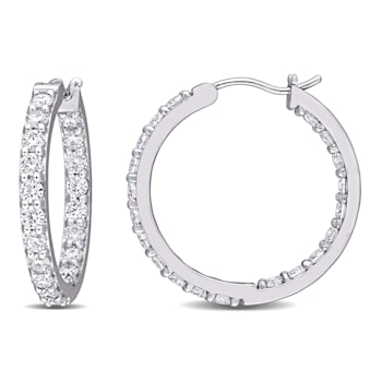 2 1/2 CT DEW Created Moissanite Beaded Hoop Earrings in 10K White Gold