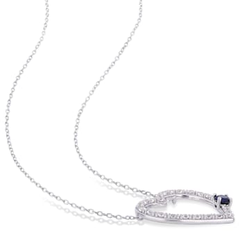 1 5/8 CT TGW Created Blue and White Sapphire Heart Necklace in Sterling Silver