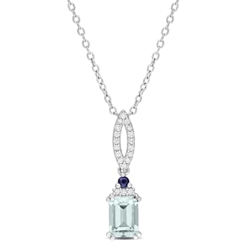 1 CT TGW Aquamarine, Blue Sapphire and 1/10 CT TDW Diamond Necklace in
Sterling Silver