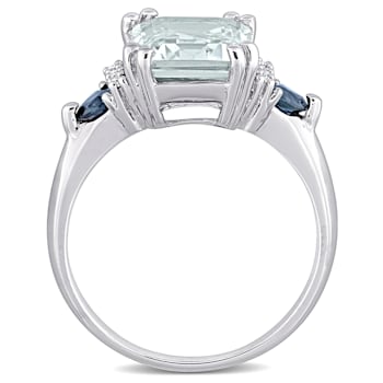 3 1/3 CT TGW Ice Aquamarine, Blue Sapphire and Diamond-Accent Cocktail
Ring in Sterling Silver
