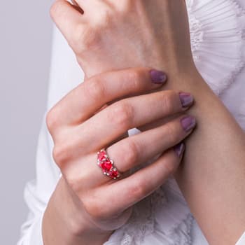4 4/5 CT TGW Created Ruby 3-Stone Heart Ring in Sterling Silver
