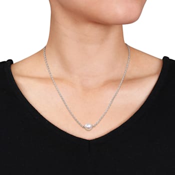 9-9.5 MM Freshwater Cultured Pearl Necklace in Sterling Silver