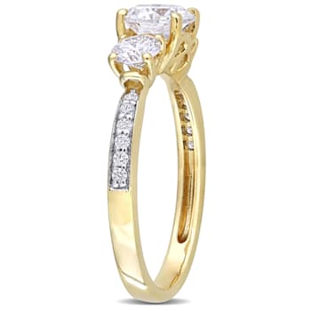 1-3/8 CT DEW Created Moissanite 3-Stone Engagement Ring in 10K Yellow Gold