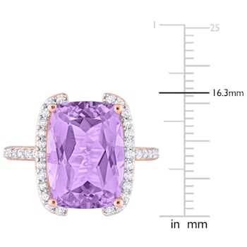 7 7/8 CTW Rose De France and White Topaz Bracket Ring in Rose Plated
Sterling Silver