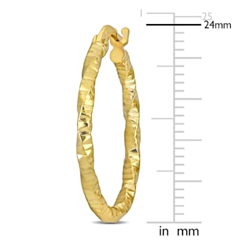 24mm Oval Twisted and Textured Hoop Earrings in 14k Yellow Gold